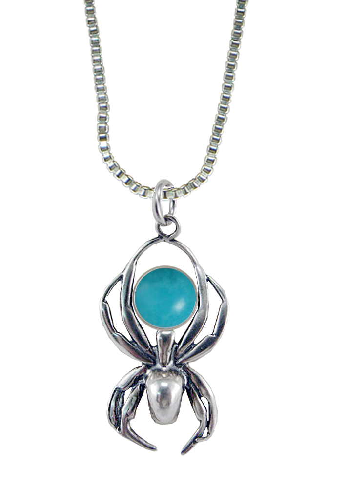 Sterling Silver Friendly Little Spider Pendant With Turquoise